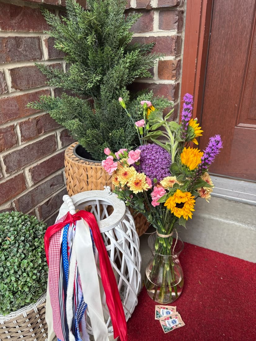 A colorful bouquet delivered to the door